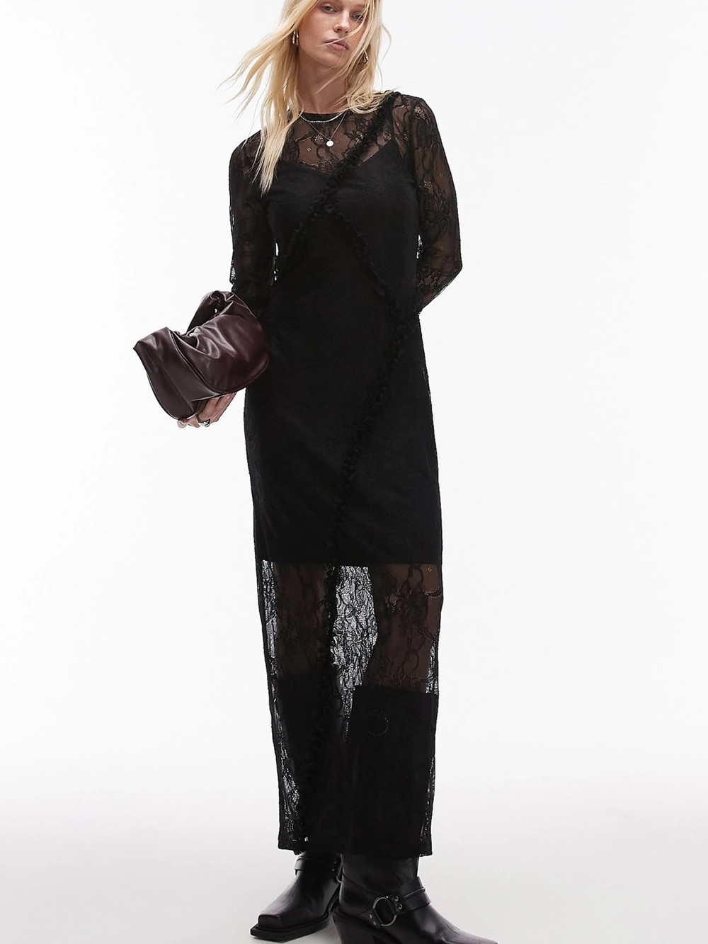 Topshop Black Lace Maxi Dress with Sheer Panels